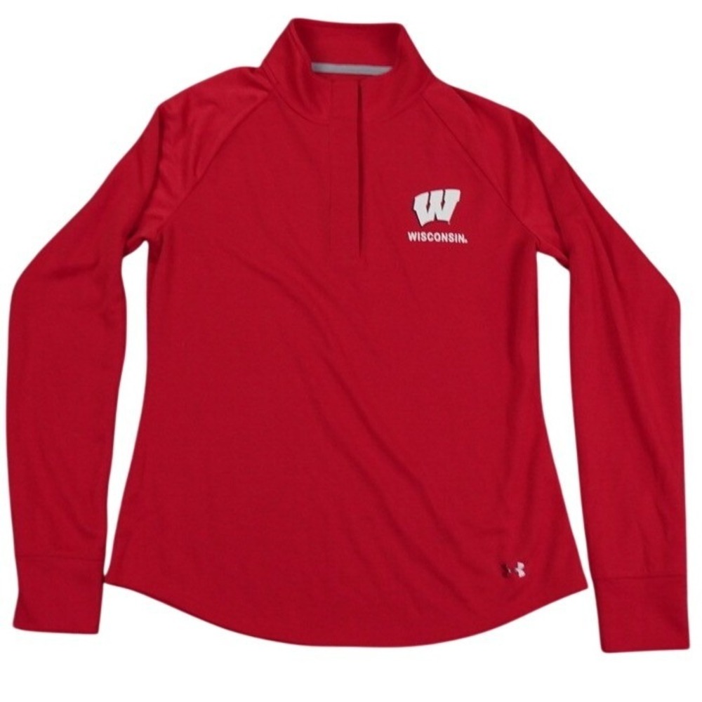 Under Armour Wisconsin Badgers Pullover Women Medium Red Snap Neck Performance
